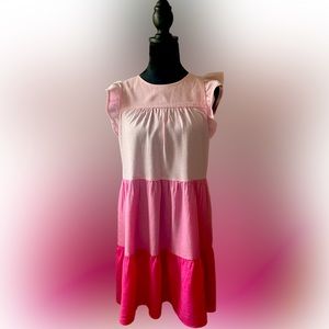 Linen-Blend Ruffle Sleeve Tiered Mini-Dress Size 2